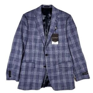 Lauren Ralph Lauren Windowpane Sport Coat Mens 38R 38 UltraFlex Blue Plaid $295